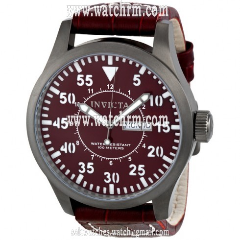 Invicta Burgundy Dial Burgundy Genuine Calf Leather Men's Watch 11203
