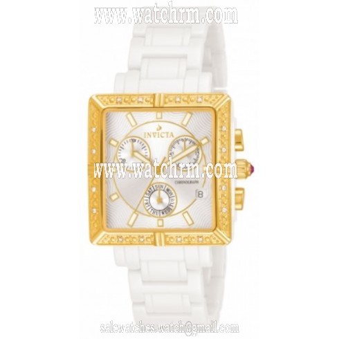 Invicta Ceramics Chronograph Silver Dial Diamond White Ceramic Ladies Watch 10214