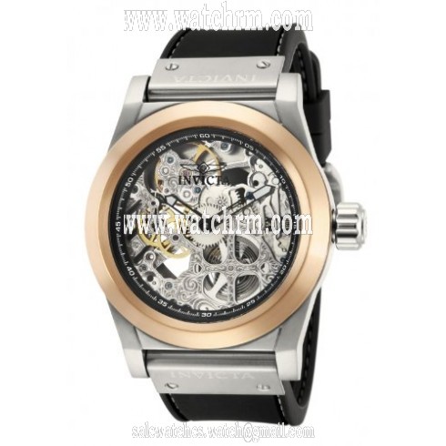 Invicta Corduba Automatic Skeleton Dial Rose Gold Ion-plated Black Polyurethane Men's Watch 80094