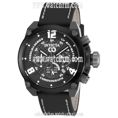 Invicta Corduba Chronograph Black Carbon Fiber Dial Black Leather Men's Watch 18935