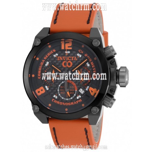 Invicta Corduba Chronograph Black Carbon Fiber Dial Orange Leather Men's Watch 18933