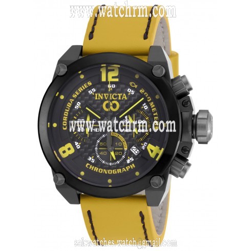 Invicta Corduba Chronograph Black Carbon Fiber Dial Yellow Leather Men's Watch 18934