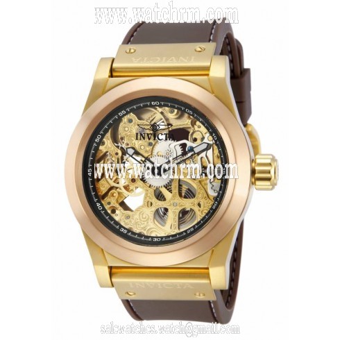 Invicta Corduba Gold Skeleton Dial Brown Polyurethane Men's Watch 80097