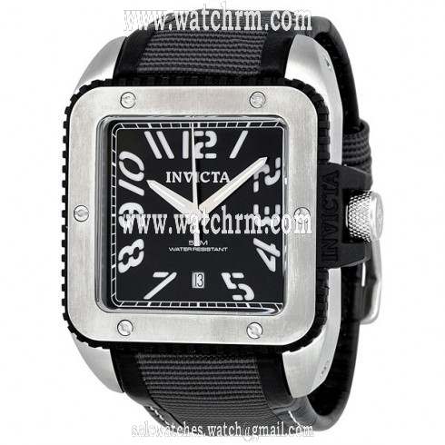 Invicta Cuadro Black Sunray Dial Leather And Technofiber Men's Watch 1455