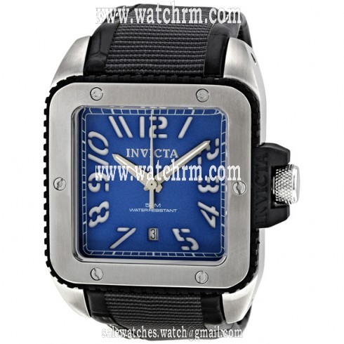 Invicta Cuadro Blue Sunray Dial Black Leather And Technofiber Men's Watch 1456