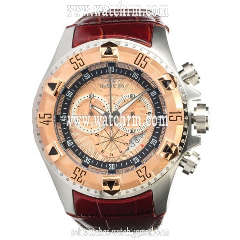 Invicta Excursion Chronograph Rose Gold-tone Dial Brown Leather Strap Men's Watch 12694
