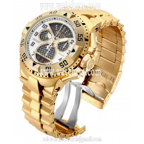 Invicta Excursion White Dial With Black Subdials Men's Gold Tone Chronograph Watch 17470