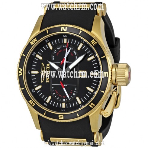 Invicta Flight Collection Black Dial Black Rubber With Gold Inserts GMT Chronograph Men's Watch 1747