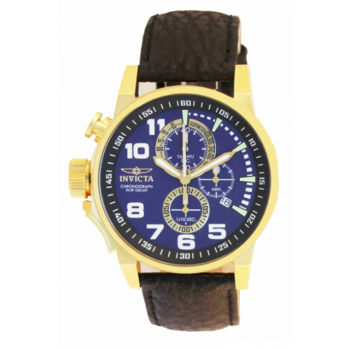 Invicta Force Lefty Crown Chronograph Blue Dial Gold-tone Men's Watch 13055