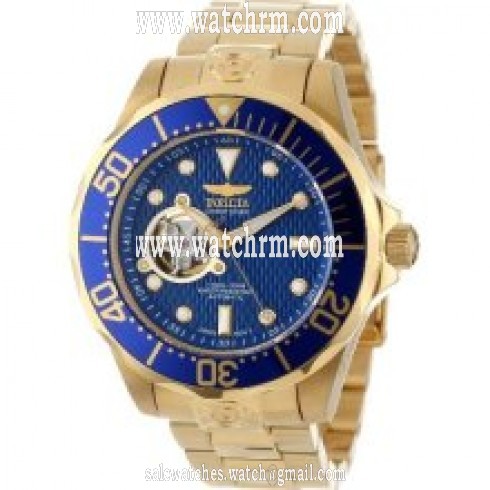 Invicta Grand Diver Automatic Blue Textured Dial 18kt Gold Ion-Plated Men's Watch 13711
