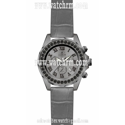 Invicta Grand Diver Chronograph Black Dial Grey Leather Men's Watch 14925