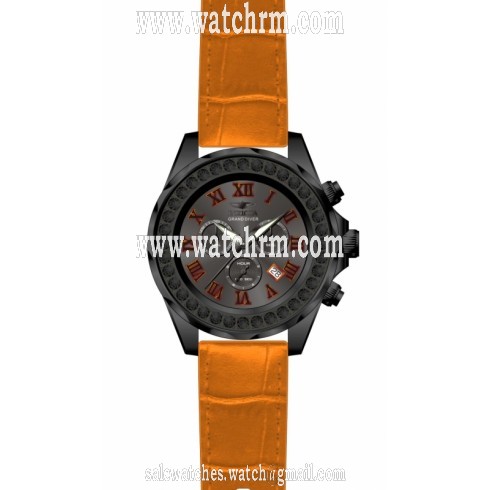 Invicta Grand Diver Chronograph Black Dial Orange Leather Men's Watch 14928