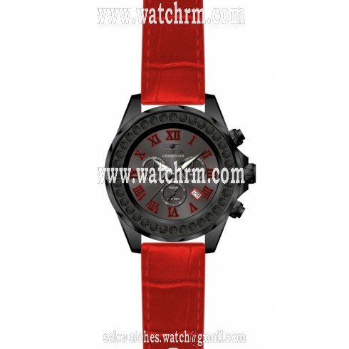Invicta Grand Diver Chronograph Black Dial Red Leather Men's Watch 14926