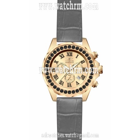 Invicta Grand Diver Chronograph Rose Dial Grey Leather Men's Watch 14924