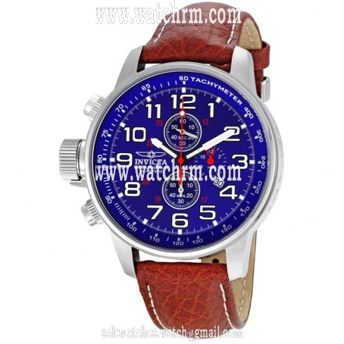 Invicta Lefty Chronograph Blue Dial Stainless Steel Brown Leather Band Unisex Watch 3328