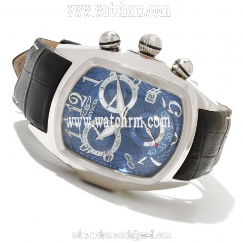 Invicta Lupah Chronograph Blue Dial Black Leather Strap Men's Watch 13001