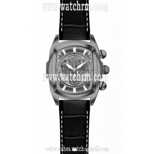 Invicta Lupah Chronograph Gunmetal Skeleton Dial Black Leather Men's Watch 18843