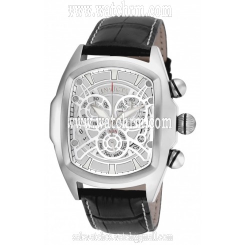 Invicta Lupah Chronograph Silver Dial Black Leather Men's Watch 18838
