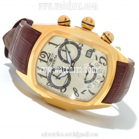 Invicta Lupah Gold Dial Leather Quartz Men's Chrono Watch 13003