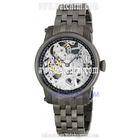 Invicta Men's Vintage Style Mechanical Gun Metal Stainless Steel Watch 0054