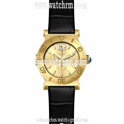 Invicta Multi-Function Champagne Dial Black Leather Men's Watch 14916