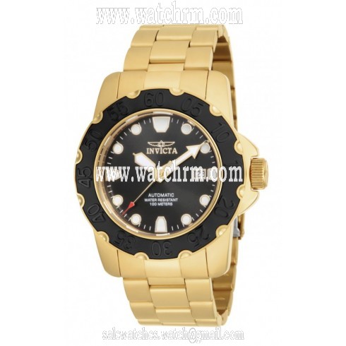 Invicta Pro Diver Automatic Black Dial Yellow Gold-plated Men's Watch 17090
