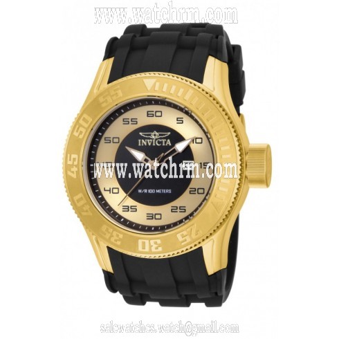 Invicta Pro Diver Black and Gold Dial Black Silicone Men's Watch 14835