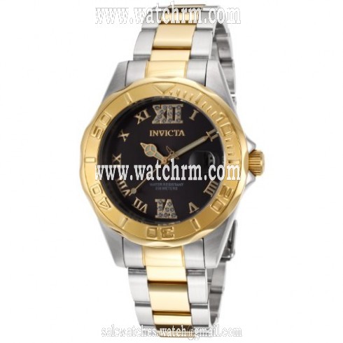 Invicta Pro Diver Black Dial 18kt Gold Ion-plated Ladies Watch 14352