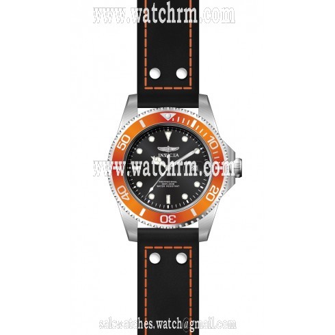 Invicta Pro Diver Black Dial Orange Bezel Black Leather Men's Watch 22071