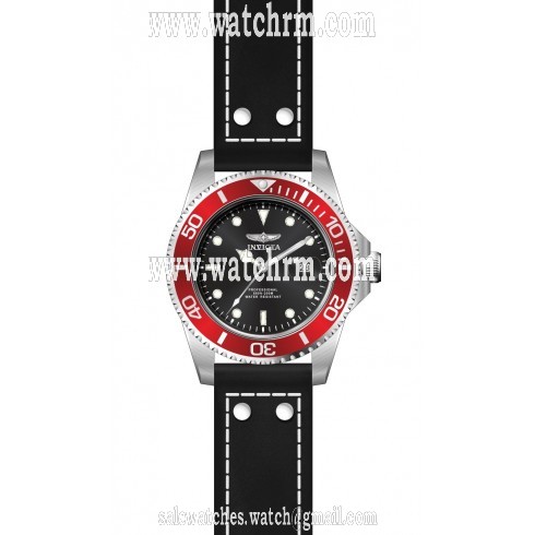 Invicta Pro Diver Black Dial Red Bezel Black Leather Men's Watch 22073