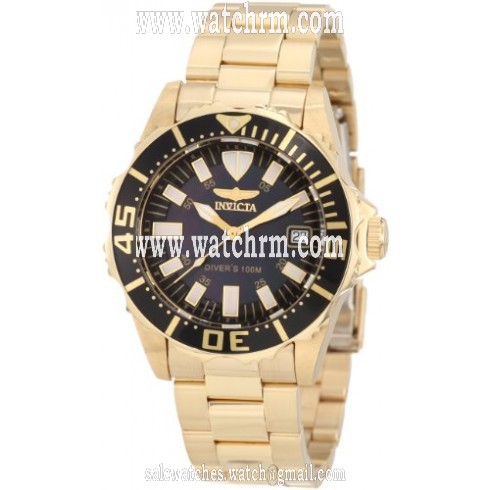 Invicta Pro Diver Black Mother of Pearl Yellow Gold-Tone Men's Watch 10626