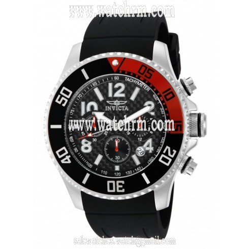 Invicta Pro Diver Chronograph Black Carbon Fiber Dial Black Polyurethane Men's Watch 13727