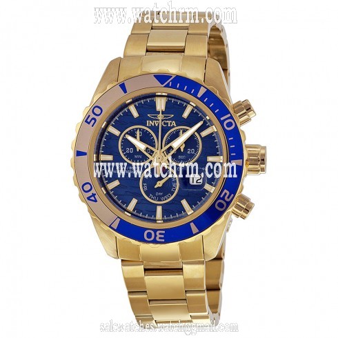 Invicta Pro Diver Chronograph Blue Dial Gold Ion-plated Men's Watch 14342