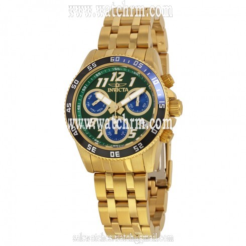 Invicta Pro Diver Chronograph Green Dial 18kt Gold-plated Men's Swiss Quartz Watch 19194