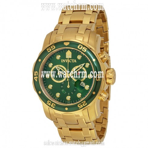 Invicta Pro Diver Chronograph Green Dial 18kt Gold-plated Men's Watch 0075