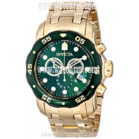 Invicta Pro Diver Chronograph Green Dial 18kt Gold-plated Men's Watch 80072