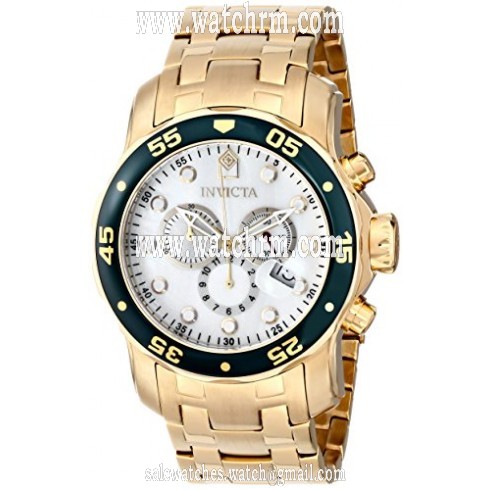 Invicta Pro Diver Chronograph Mother of Pearl Dial 18kt Gold-plated Men's Watch 80073