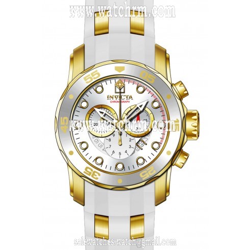 Invicta Pro Diver Chronograph Silver Dial White Polyurethane Gold-plated Men's Watch 20291
