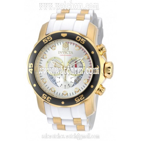 Invicta Pro Diver Chronograph Silver Dial White Polyurethane Gold-plated Men's Watch 20292