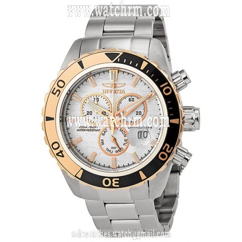 Invicta Pro Diver Chronograph White Dial Rose Bezel Stainless Steel Men's Watch 12859