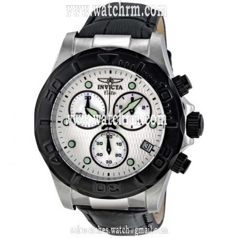 Invicta Pro Diver Elite Chronograph White Dial Black Leather Band Men's Watch 1720