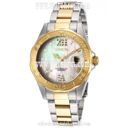 Invicta Pro Diver Mother of Pearl Dial 18kt Gold Ion-plated Ladies Watch 14353