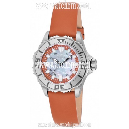 Invicta Pro Diver Mother Of Pearl Dial Ladies Ornage Leather Watch 18491