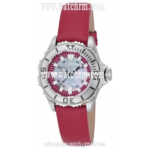 Invicta Pro Diver Mother Of Pearl Dial Ladies Red Leather Watch 18492