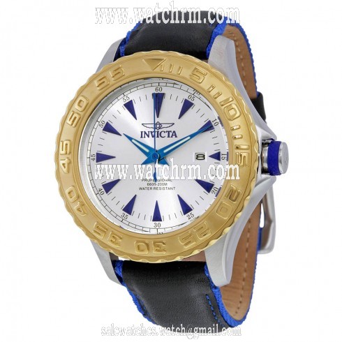 Invicta Pro Diver Silver Dial Black Leather Men's Watch 12615