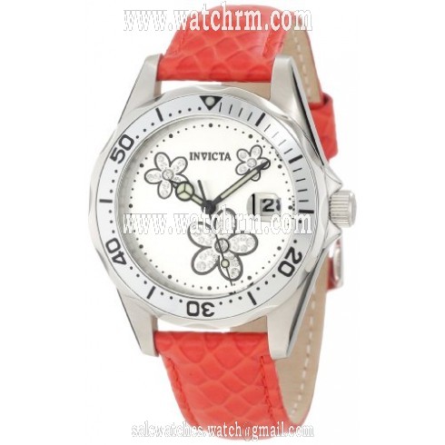 Invicta Pro Diver Silver Dial Red Leather Ladies Watch 12513