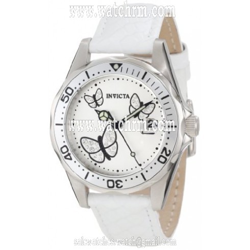 Invicta Pro Diver Silver Dial White Leather Ladies Watch 12515