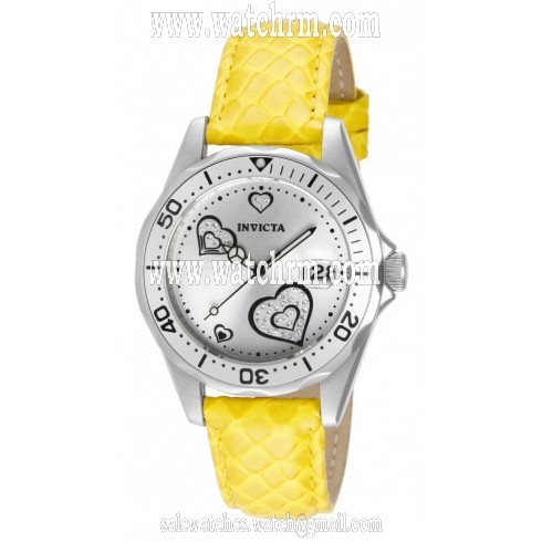 Invicta Pro Diver Silver Dial Yellow Leather Ladies Watch 12511