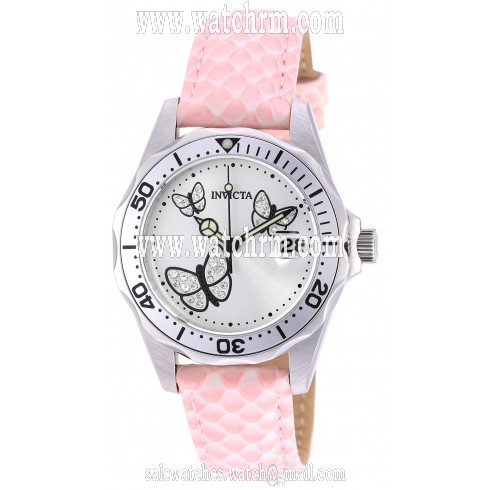 Invicta Pro Diver White Dial Pink Leather Ladies Watch 19738