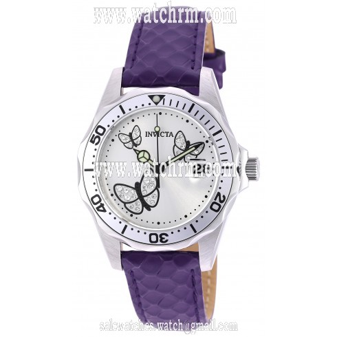 Invicta Pro Diver White Dial Purple Leather Ladies Watch 19740